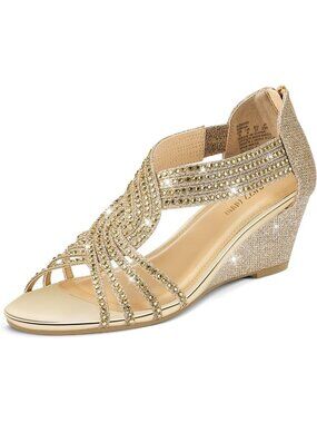 Sparkly Rhinestone Open Toe Low Wedge Sandals for Women - Fashion Dress Shoes